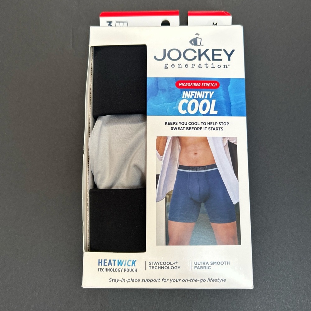 Jockey Men's Infinite Cool Microfiber Stretch 6 Inseam BoxerBrief 3 Pack Size M